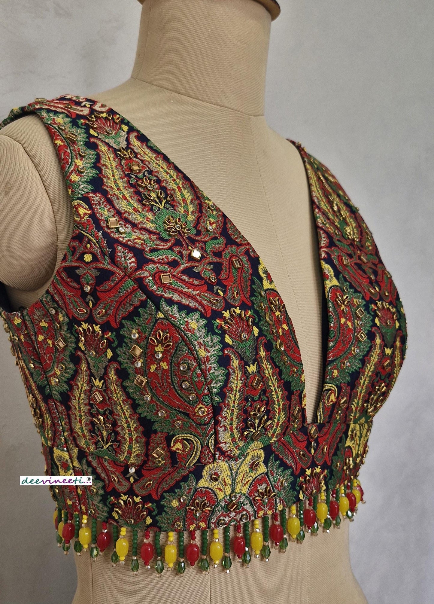 Embellished Banarasi Brocade Plunge Neckline Blouse DVBL_400