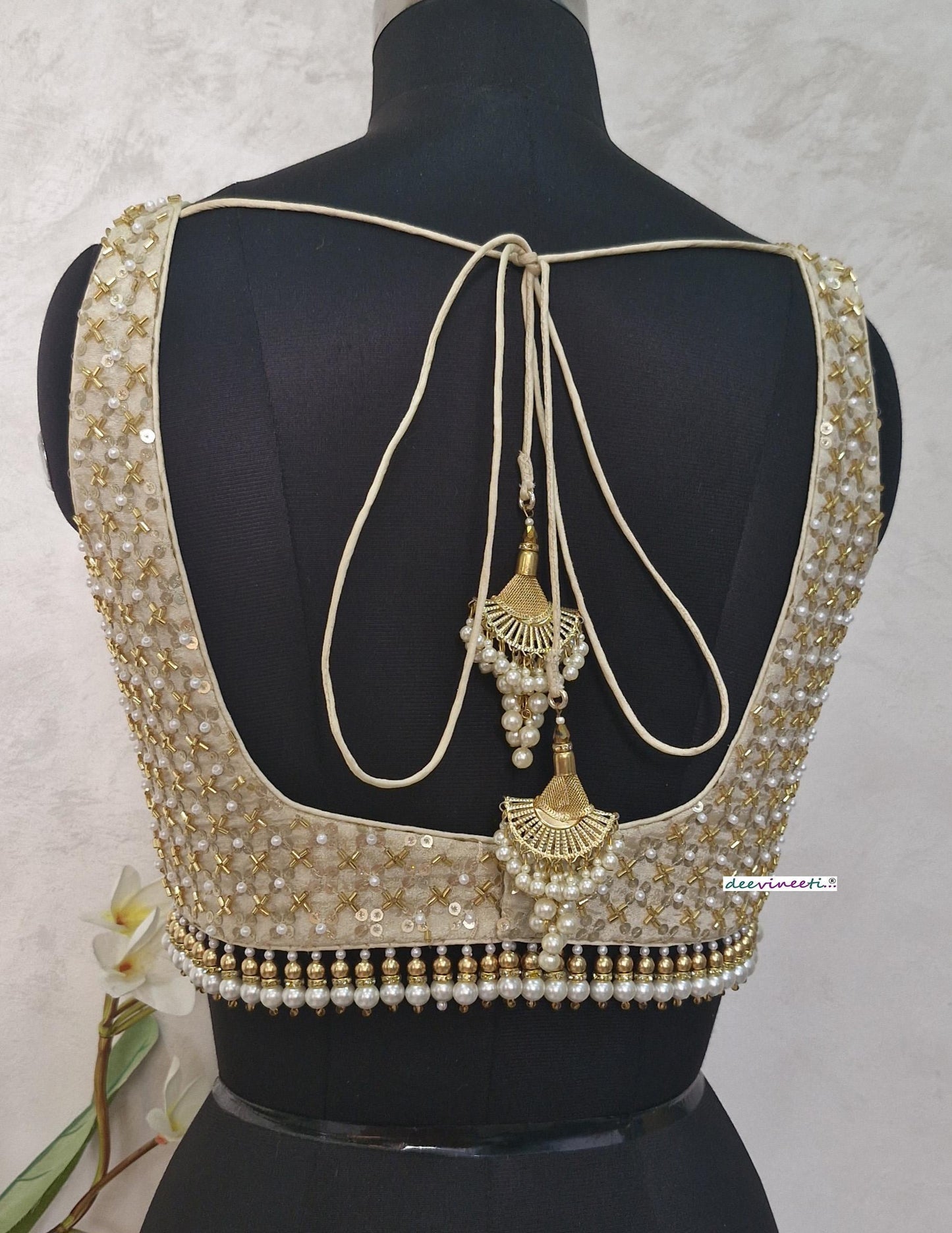 Gold Embroidered Tissue Silk Blouse Square Neck DVBL_399