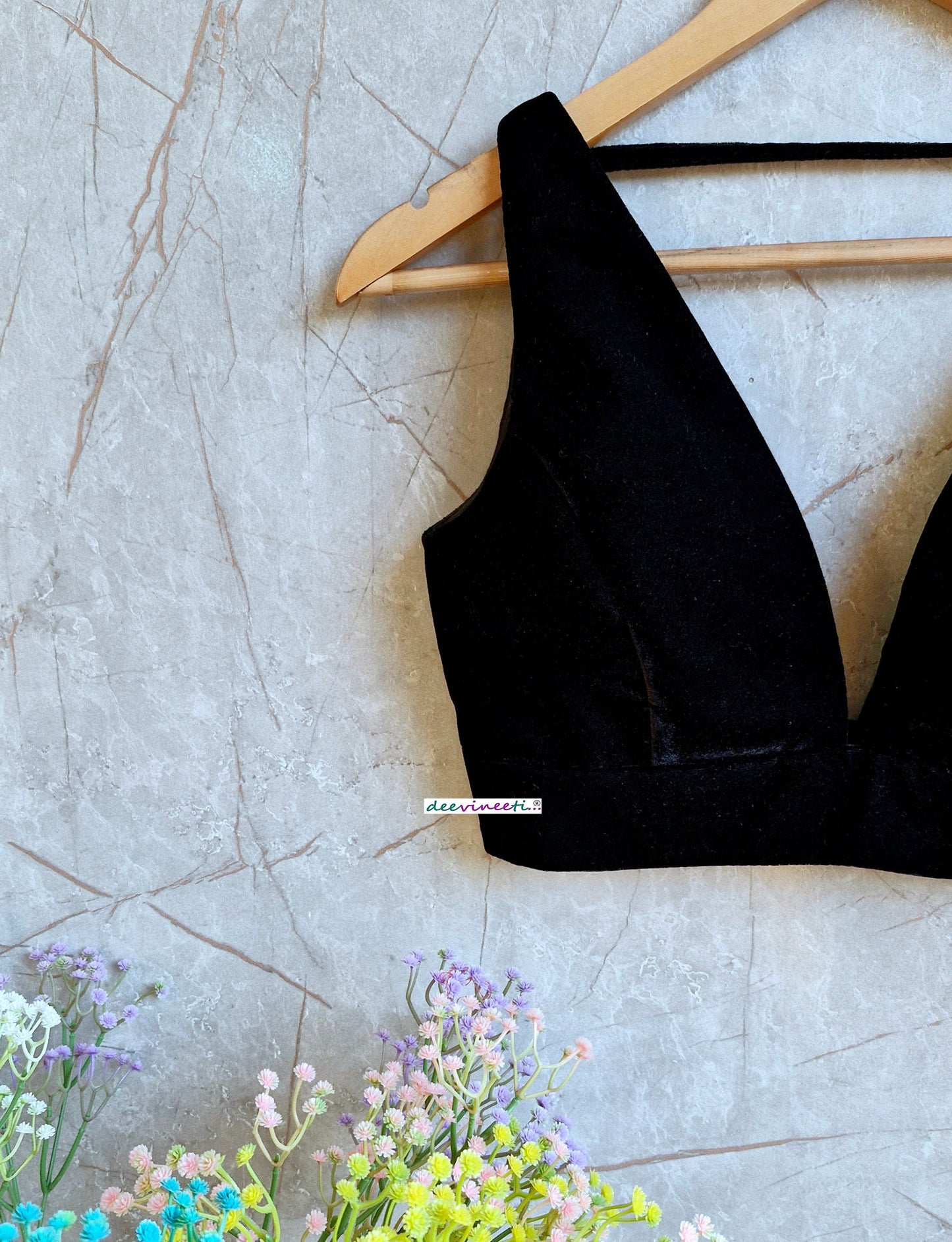 Black Velvet Plunge Neckline Blouse DVBL_332