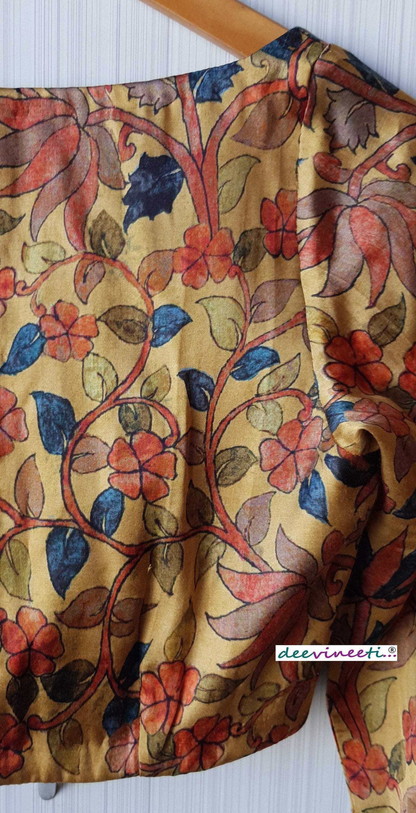 Medallion Yellow Printed Satin Silk Long Sleeves Blouse DVBL_226
