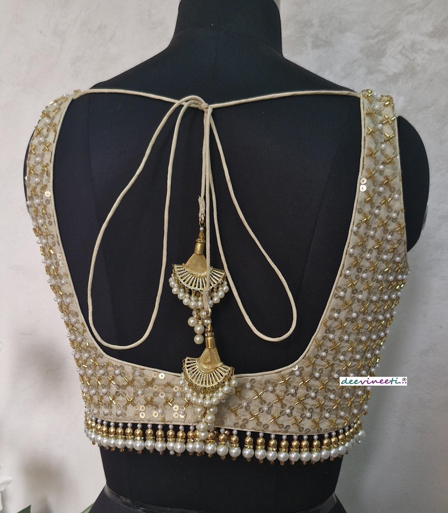 Gold Embroidered Tissue Silk Blouse Square Neck DVBL_399