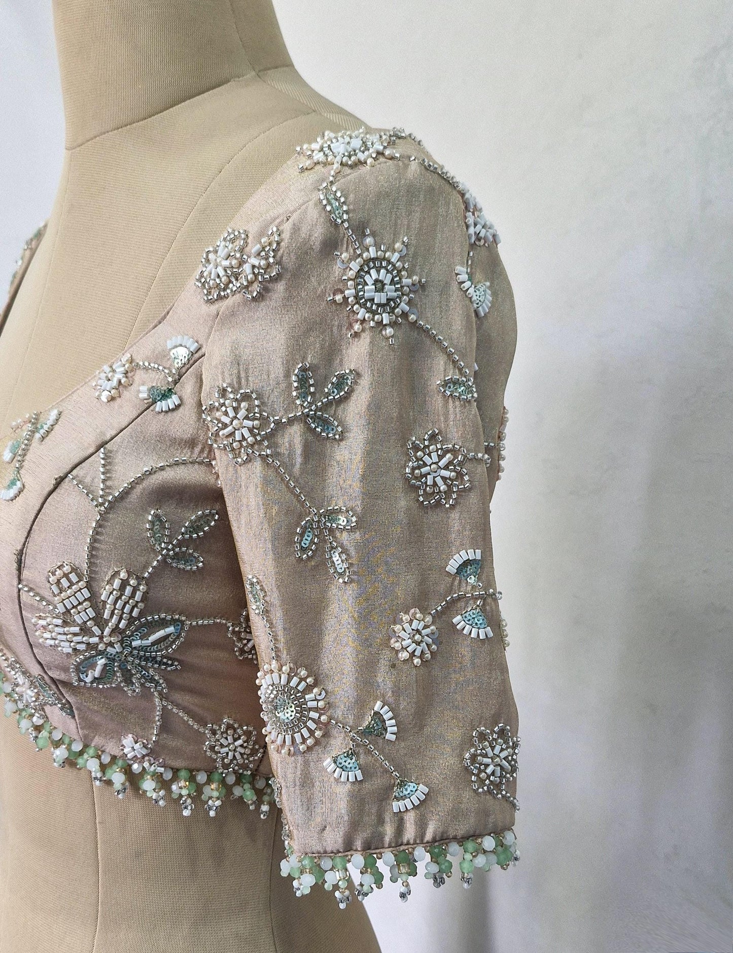 Beads Embroidered Tissue Silk Rose Gold Blouse DVBL_409