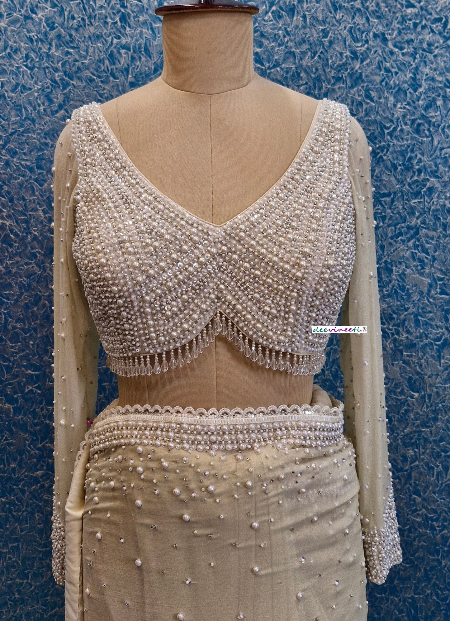 Beads and Sequins Hand Embroidered V Neck Blouse DVBL_361