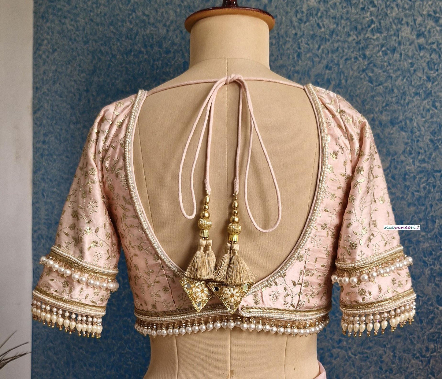 Peachish Pink Embroidered Sweetheart Neck Blouse DVBL_381