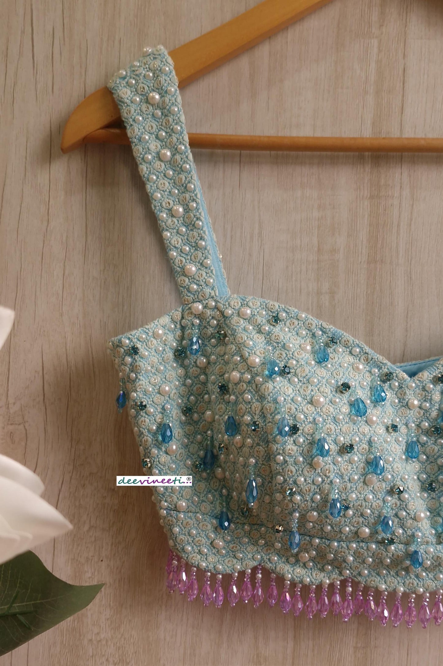 Blue Embroidered Sweetheart Neck Blouse DVBL_372