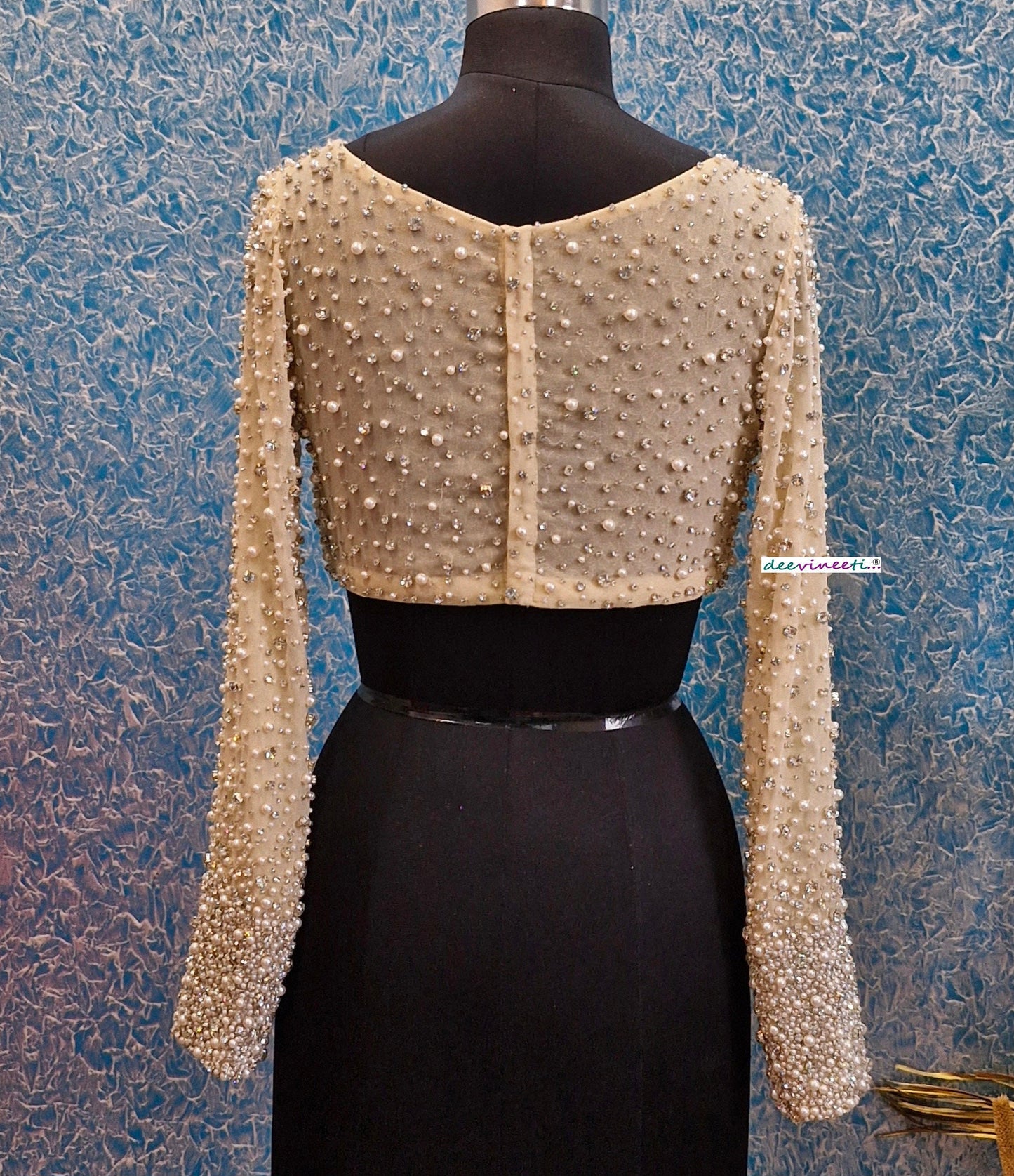 Beads and Rhinestones Hand Embroidered Long Sleeves Blouse DVBL_362