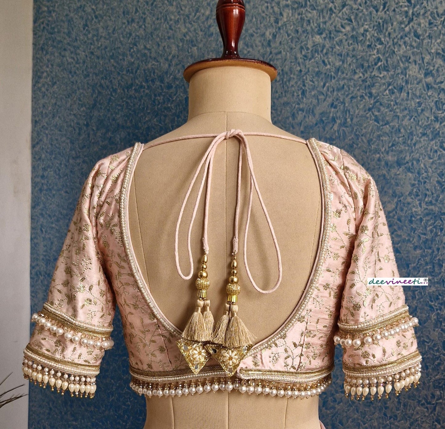 Peachish Pink Embroidered Sweetheart Neck Blouse DVBL_381