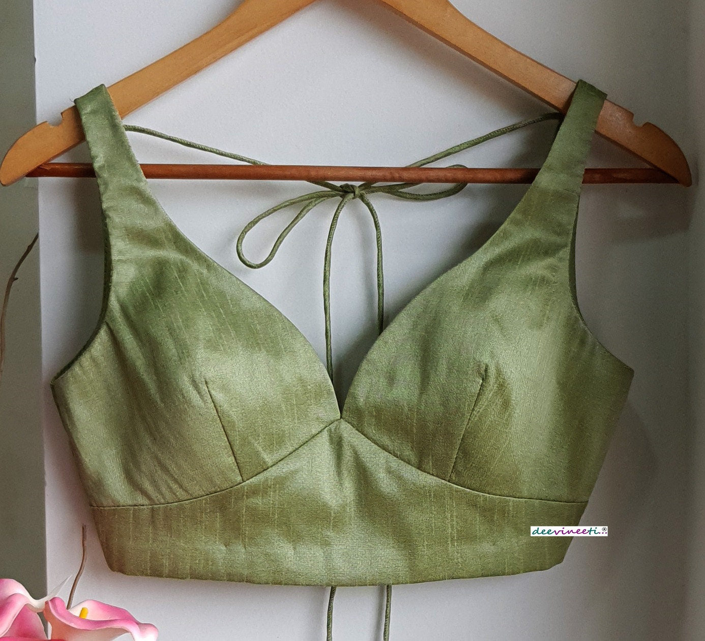 Raw Silk Deep Sweetheart Neck Solid Blouse DVBL_271