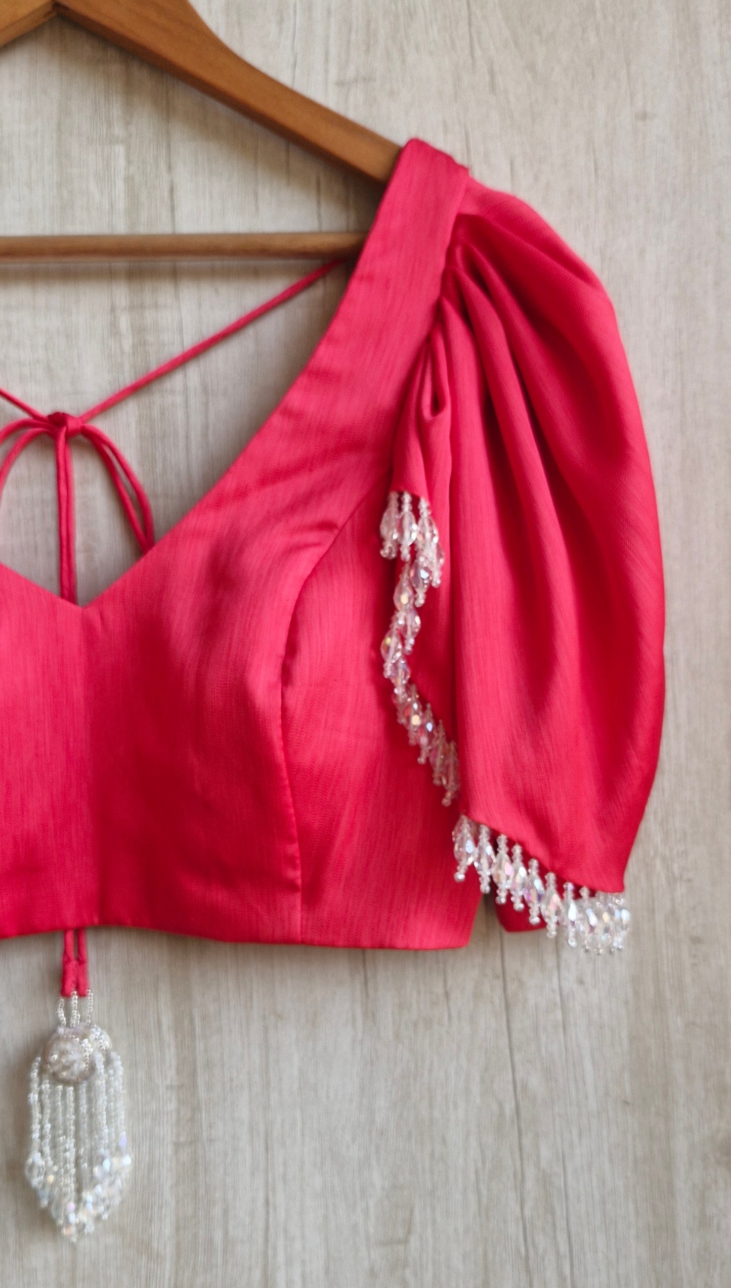 Pink Art Silk V Neck Ruffle Sleeves Blouse DVBL_468