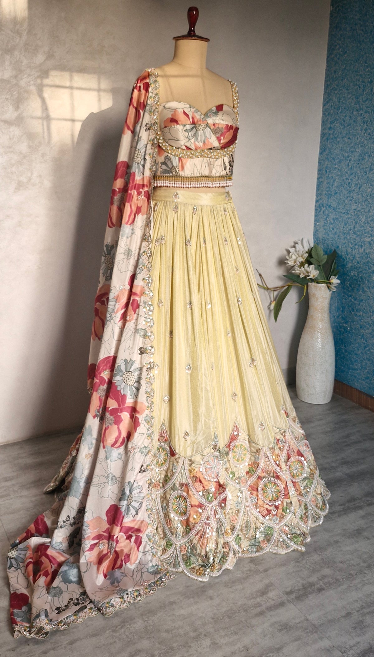 Champagne Gold Embroidered Tissue Silk Lehenga Choli DVMTD_0307