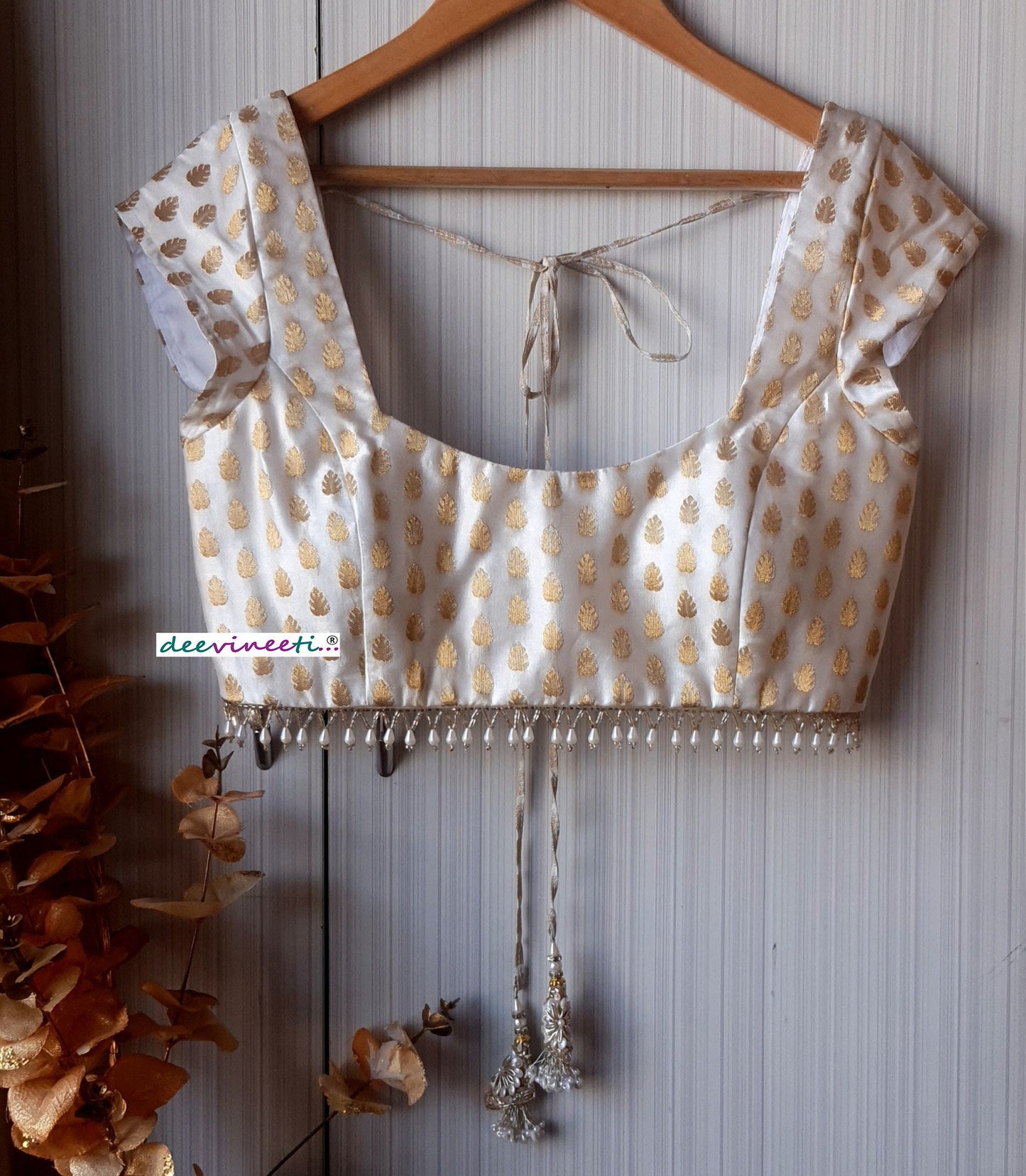 Ivory Brocade Cap Sleeves Blouse DVBL_189
