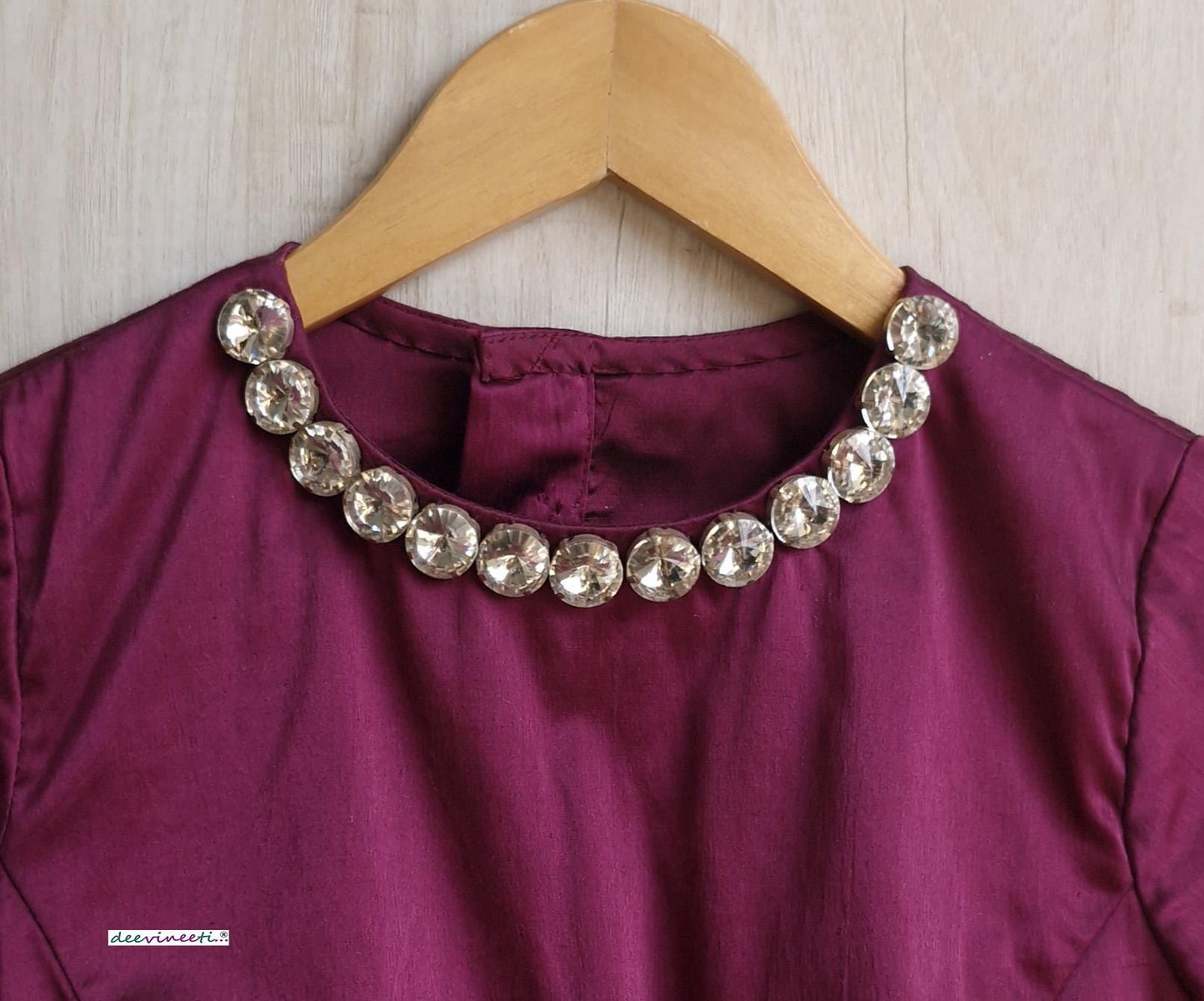 Purple Wine Lycra Satin Jewel Neck Blouse DVBL_391
