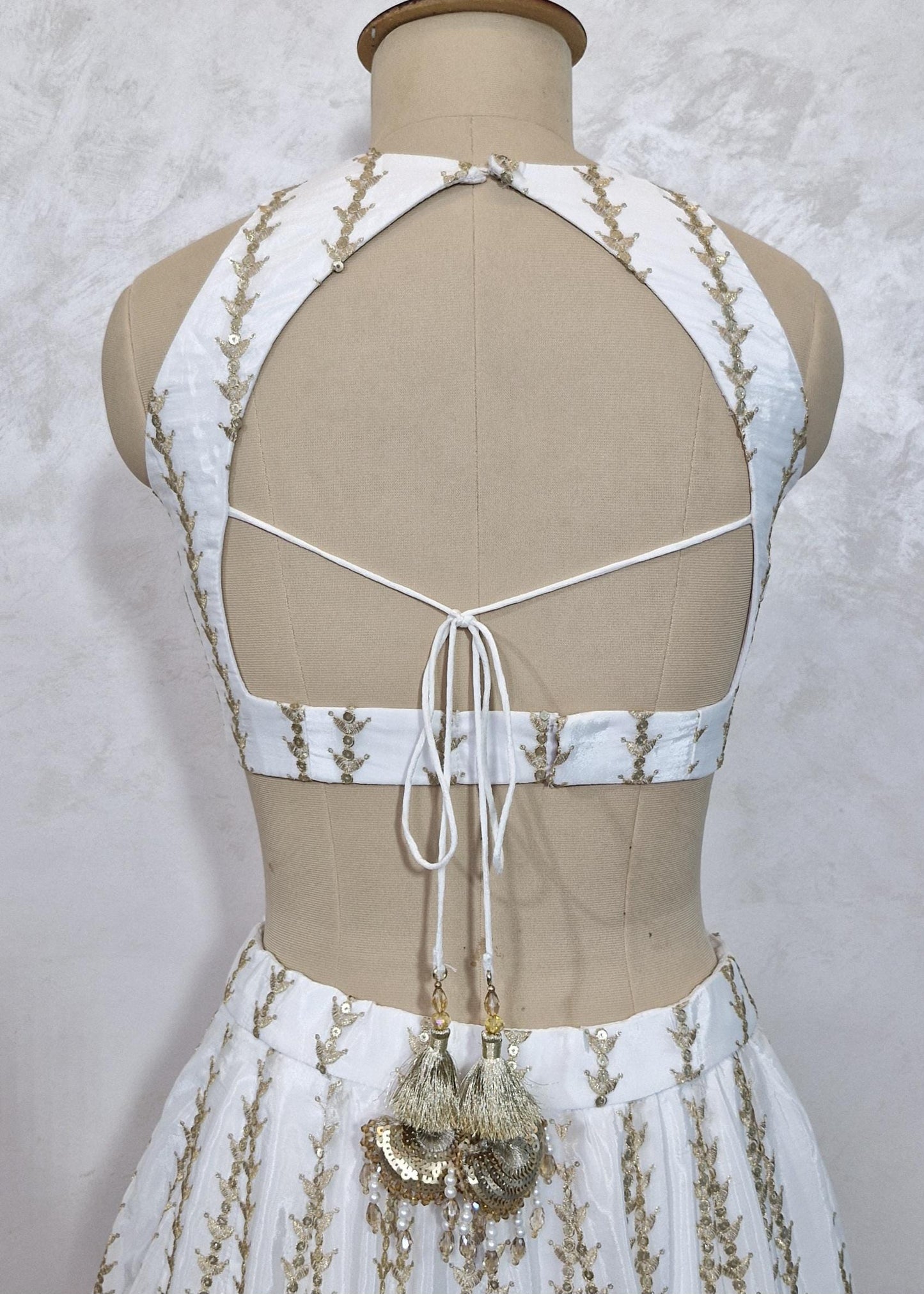 Ivory Embroidered Crepe Silk Halter Neck Blouse DVBL_445