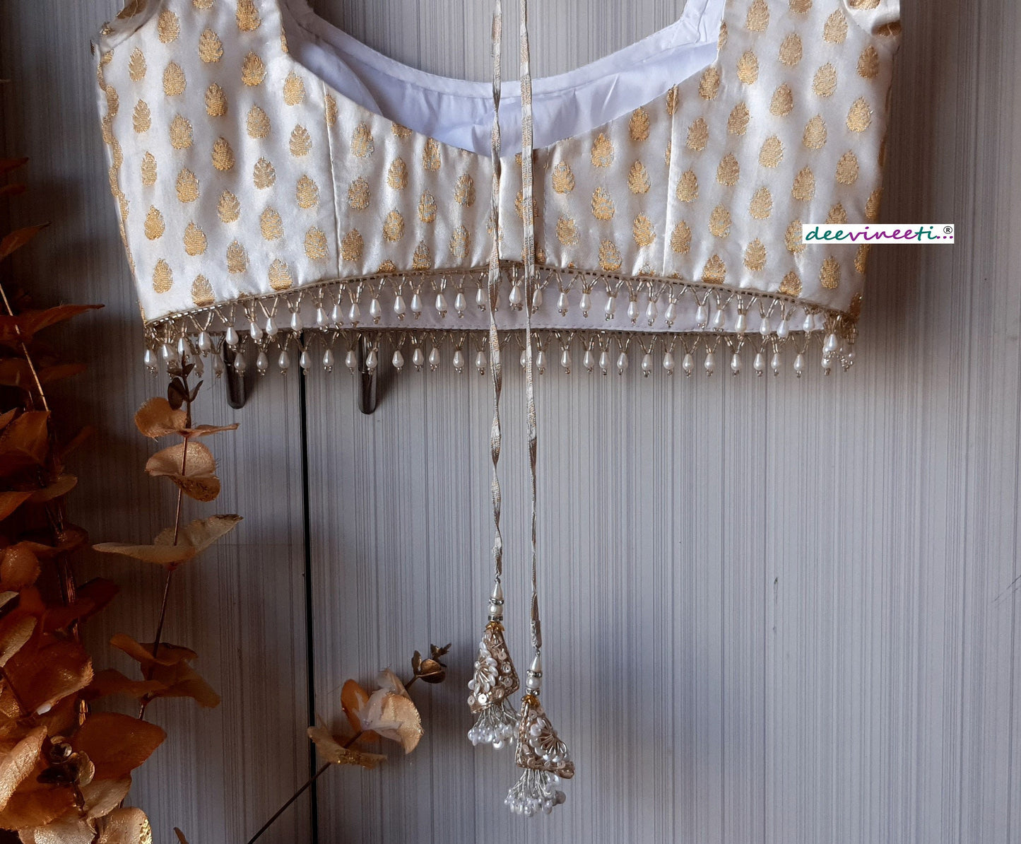 Ivory Brocade Cap Sleeves Blouse DVBL_189