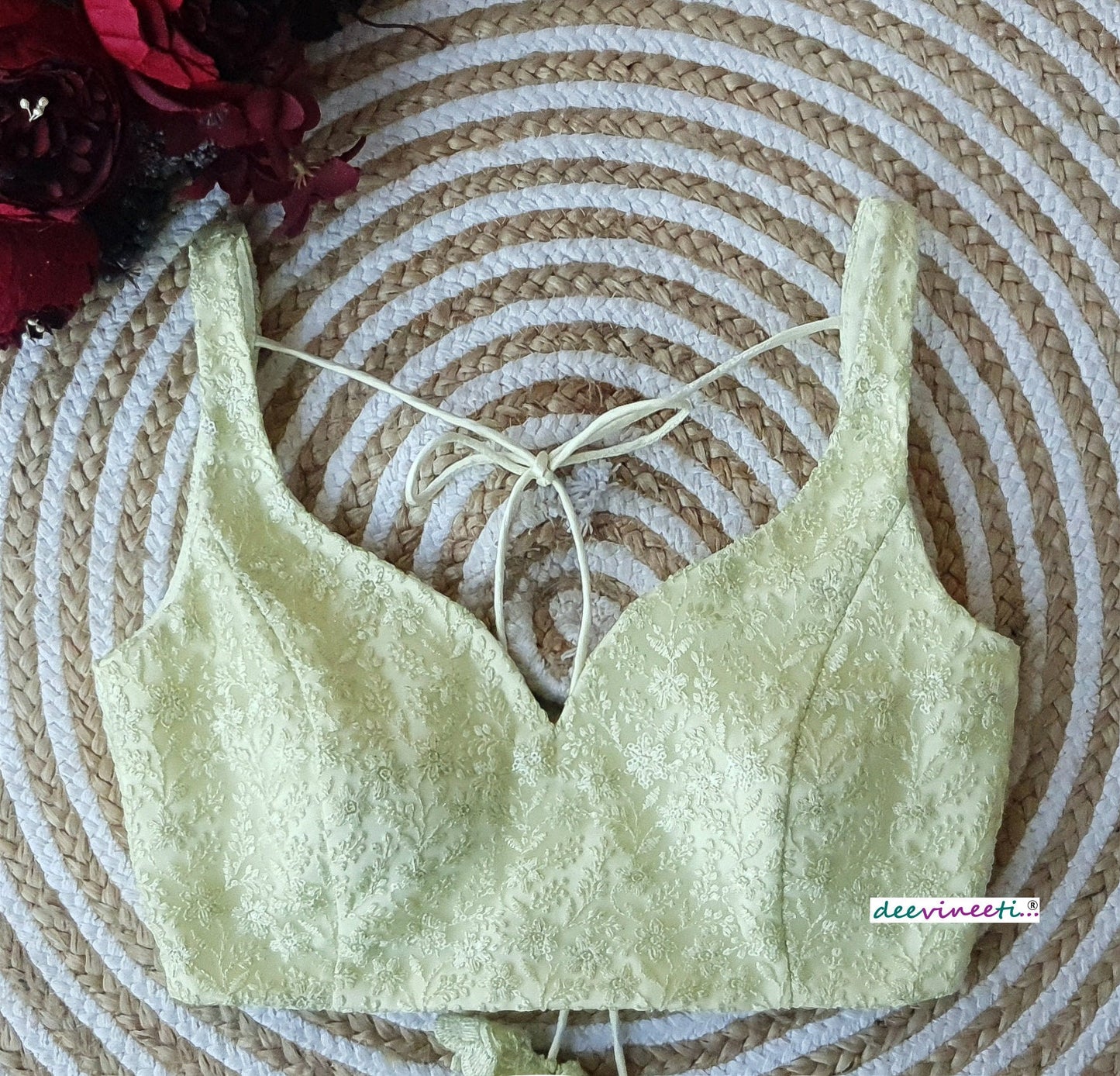 Lemon Yellow Embroidered Sweetheart Neck Blouse DVBL_164