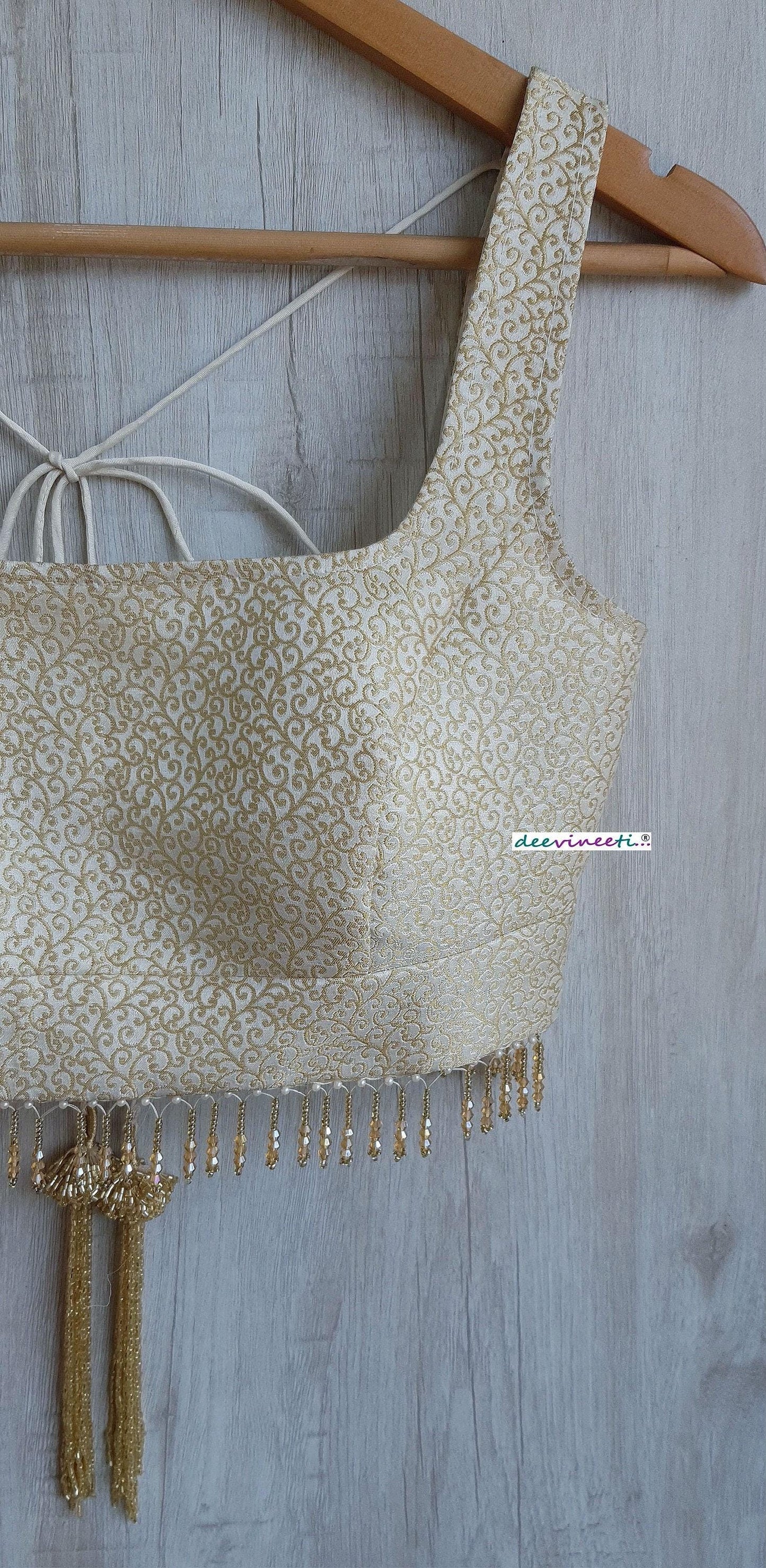 Cream and Gold Brocade Silk Square Neck Blouse DVBL_304