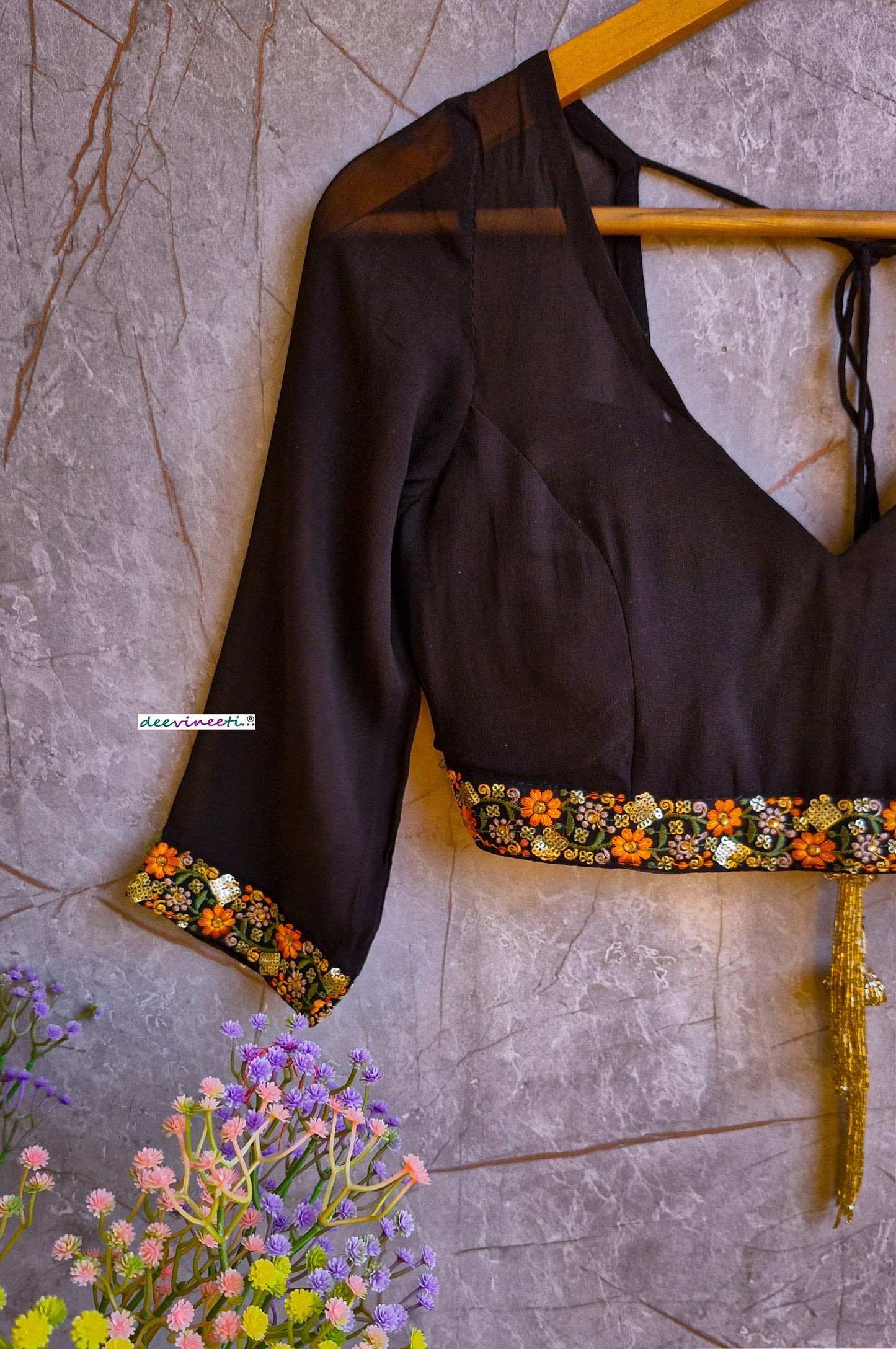 Black Georgette V Neck Blouse DVBL_330