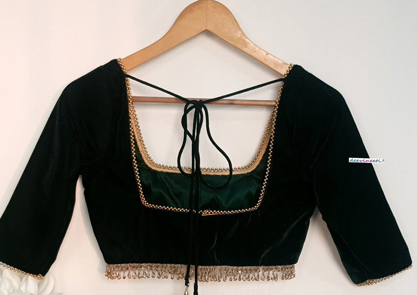 Dark Green Velvet Square Neck Blouse DVBL_328