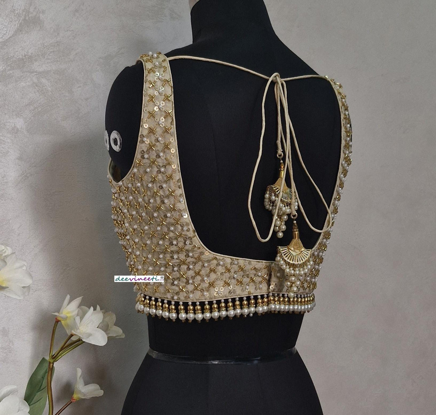Gold Embroidered Tissue Silk Blouse Square Neck DVBL_399