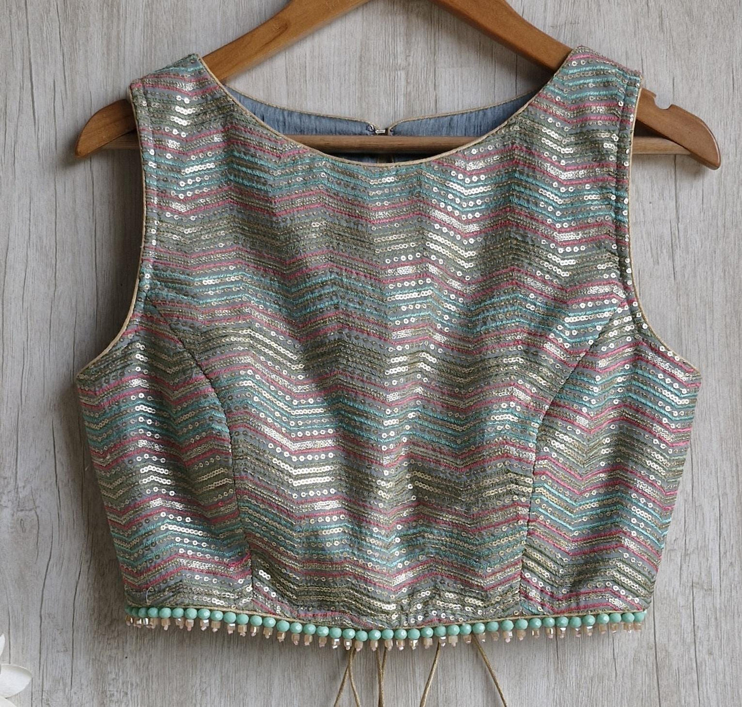 Multicolor Embroidered Grey Blouse Boat Neck Blouse DVBL_452