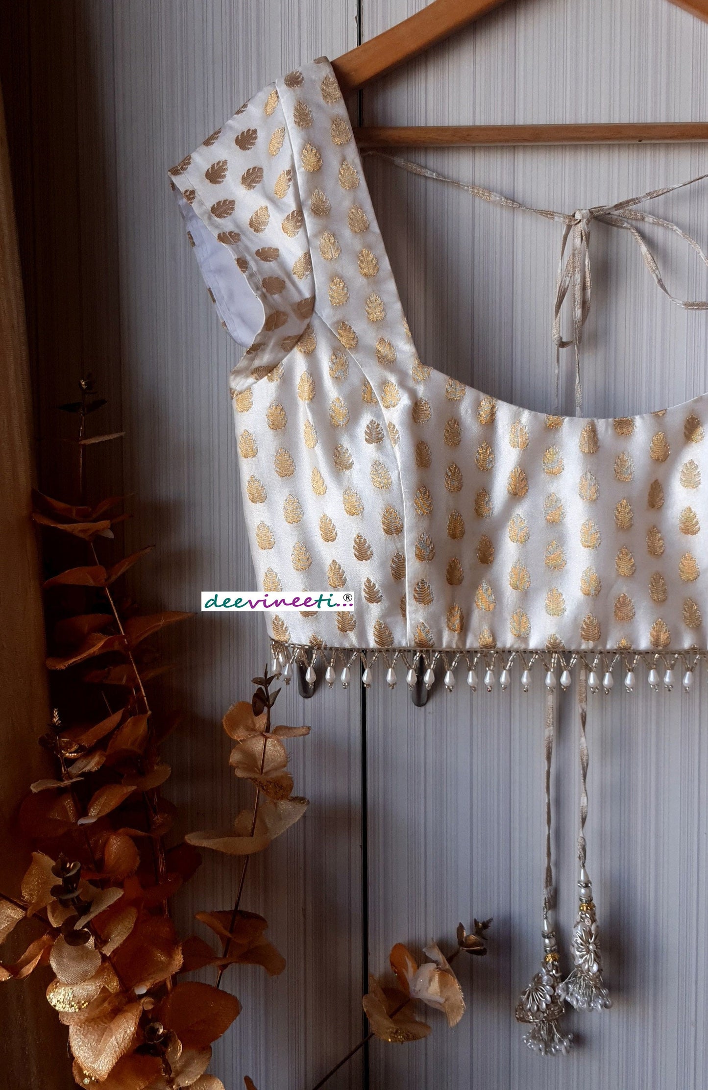 Ivory Brocade Cap Sleeves Blouse DVBL_189