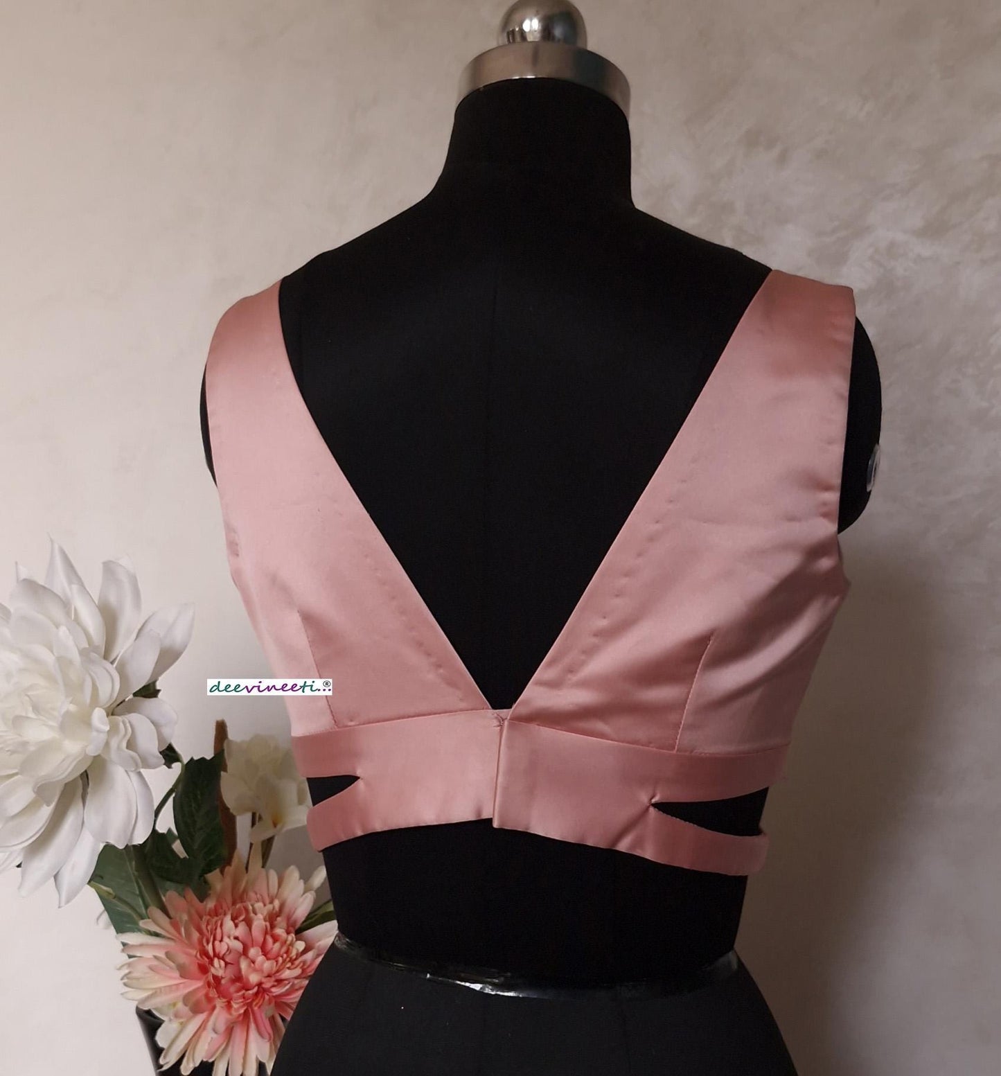 Blush Pink Satin Blouse V Neck Sleeveless DVBL_395