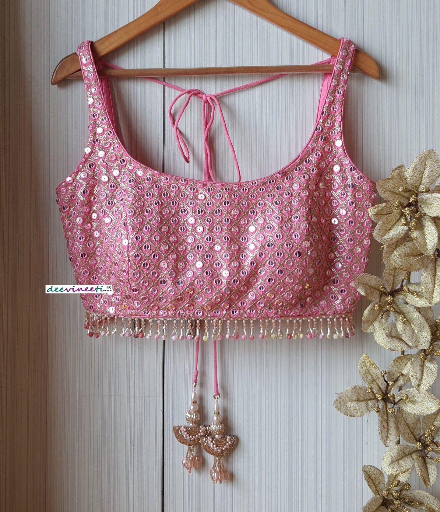 Embroidered Pink Blouse U Neck DVBL_204