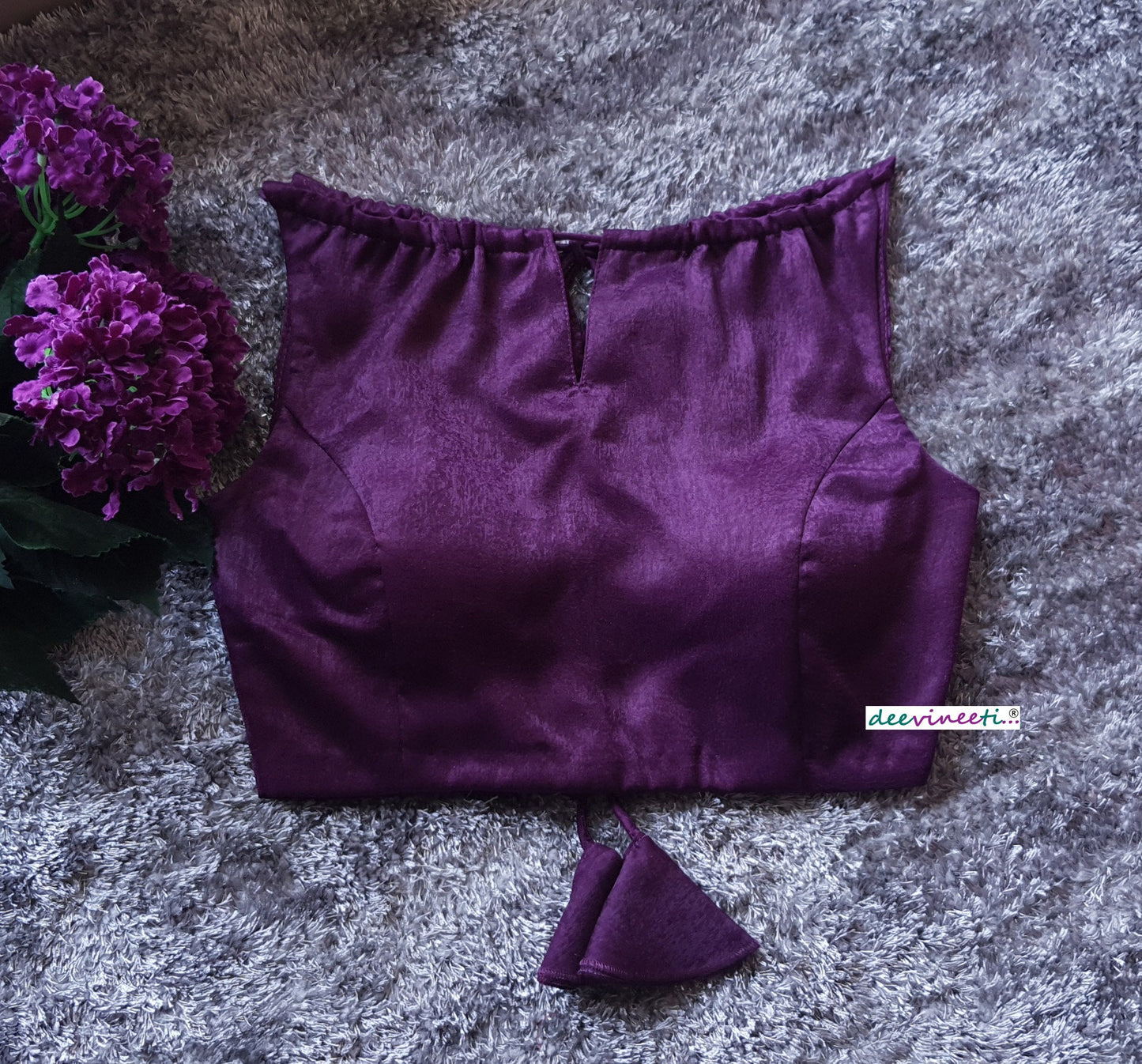 Purple Velvet Crepe Boatneck. Blouse DVBL_092
