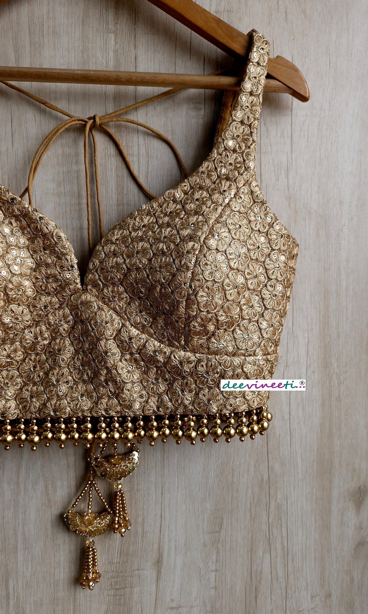 Gold Embroidered Deep Sweetheart Neck Blouse DVBL_320
