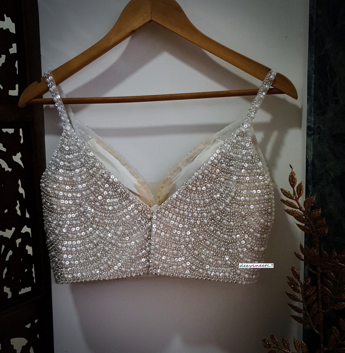 Beads and Sequins Hand Embroidered Spaghetti Blouse DVBL_268