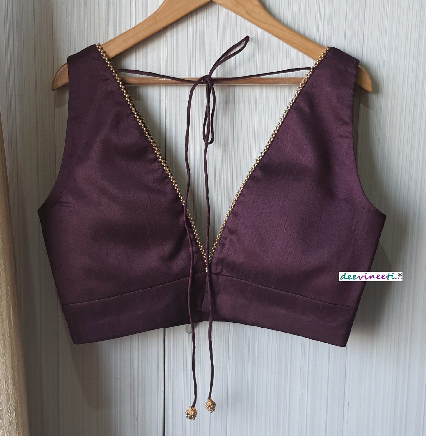 Raw Silk Deep Plunge Neckline Blouse DVBL_110