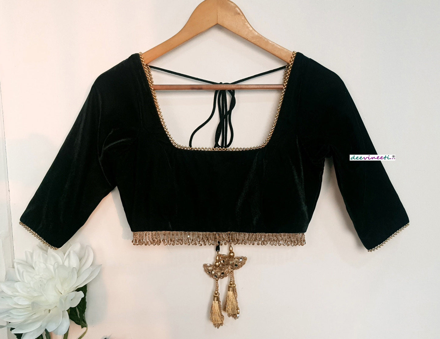 Dark Green Velvet Square Neck Blouse DVBL_328