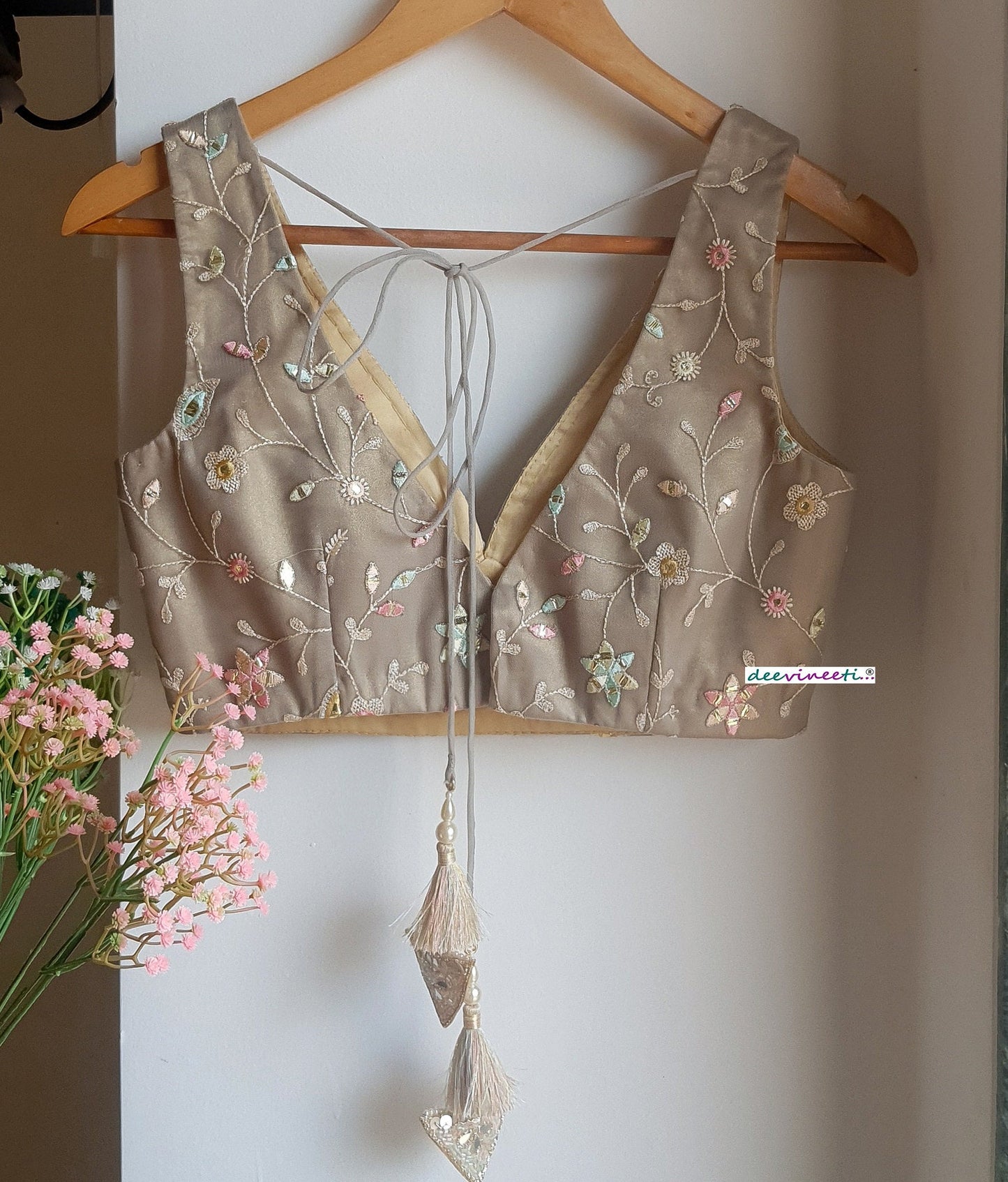 Grey with Gold Tint Embroidered Blouse DVBL_286