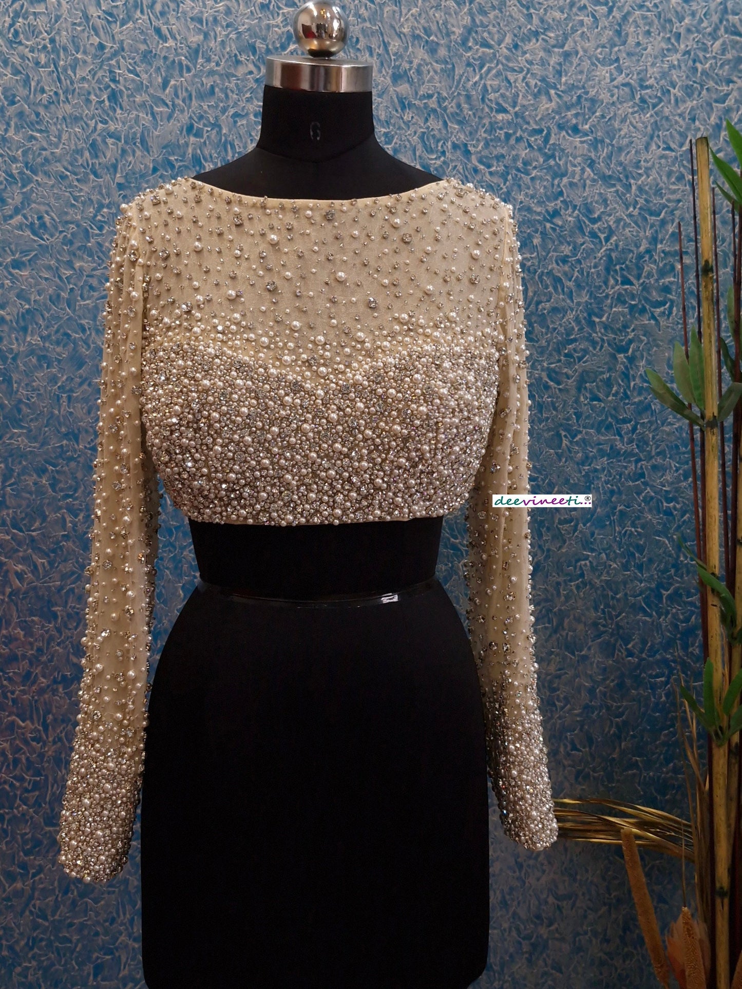 Beads and Rhinestones Hand Embroidered Long Sleeves Blouse DVBL_362