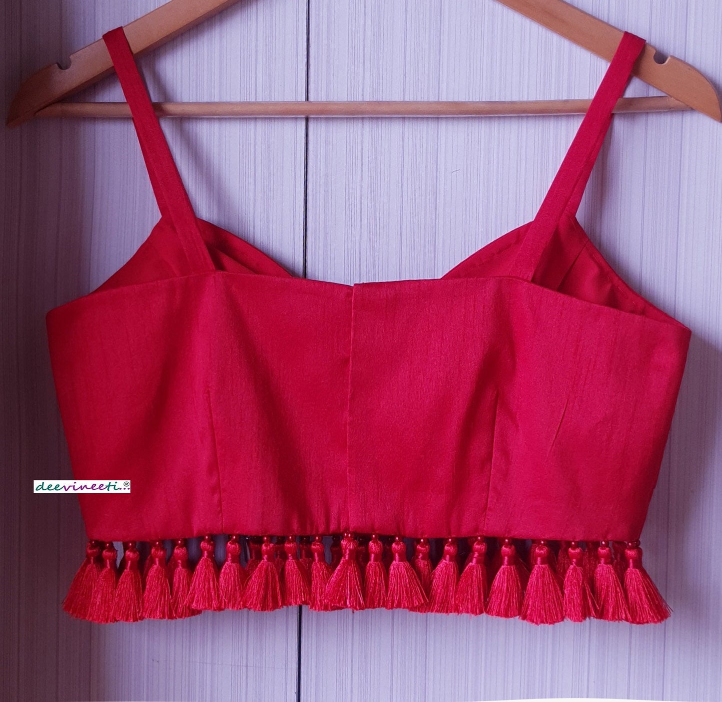 Red Raw Silk Spaghetti Blouse DVBL_234