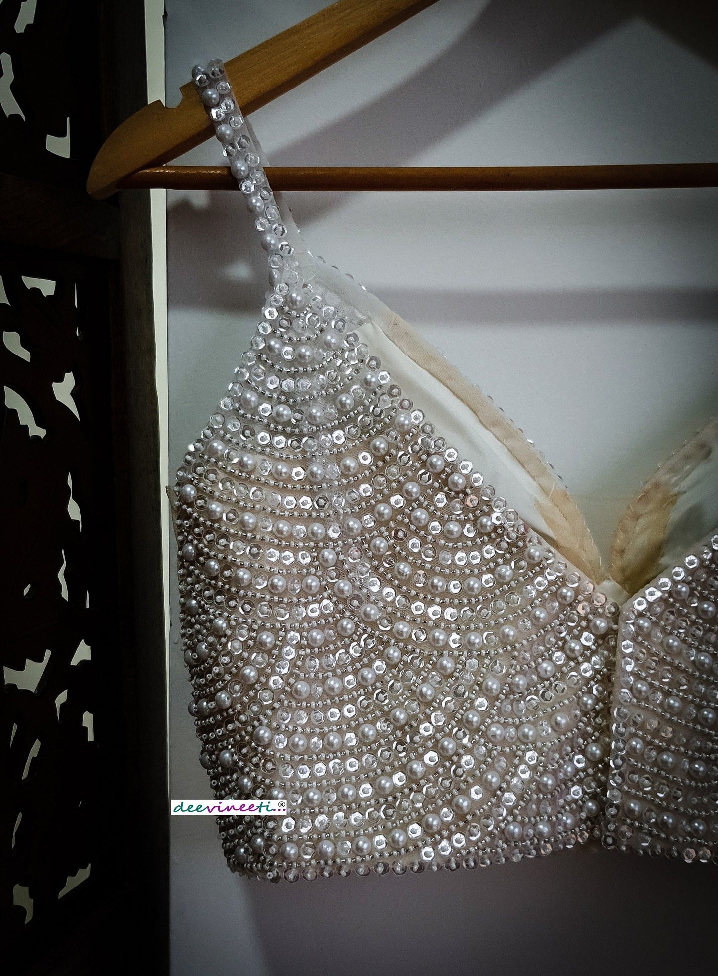 Beads and Sequins Hand Embroidered Spaghetti Blouse DVBL_268