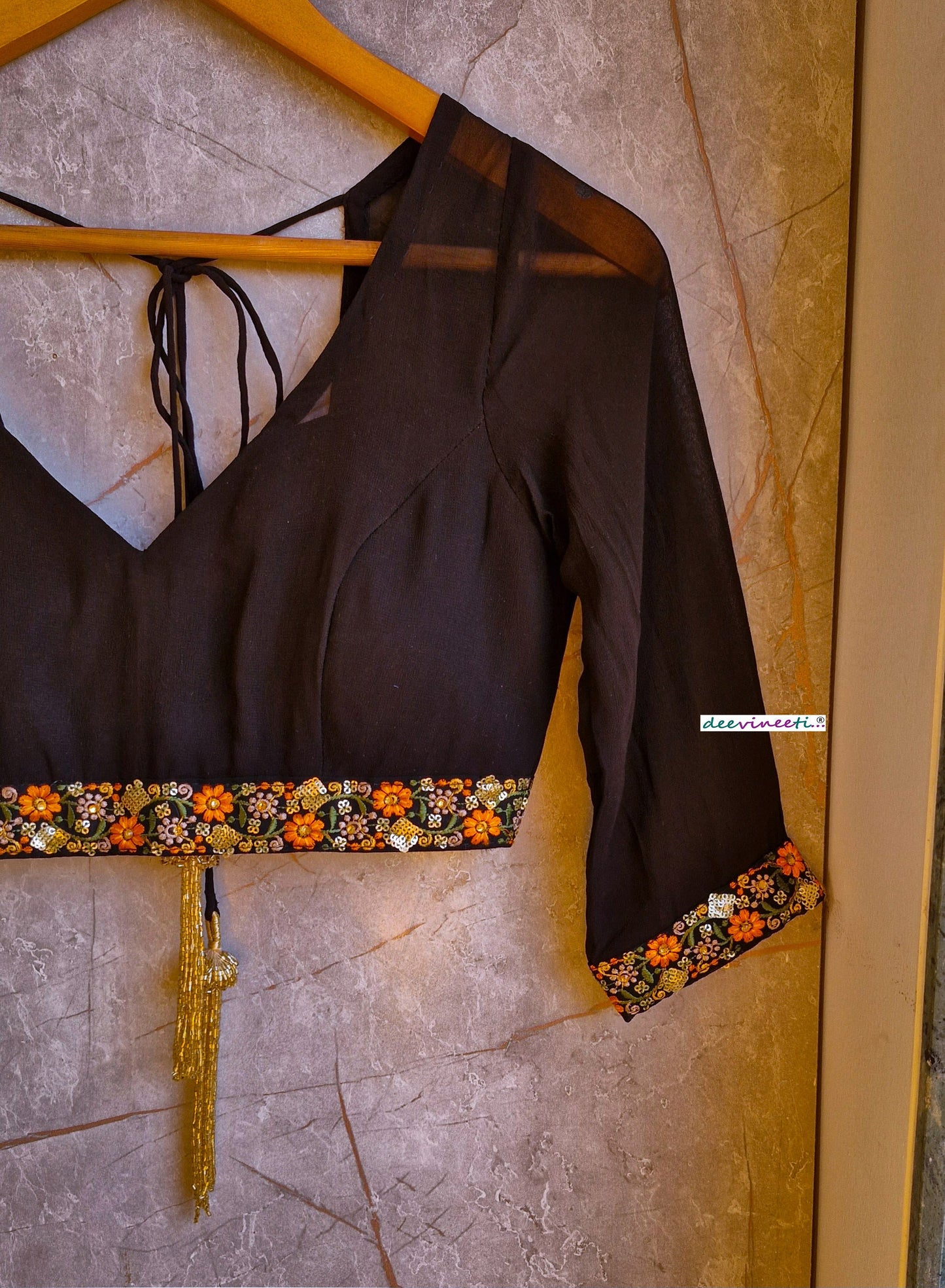 Black Georgette V Neck Blouse DVBL_330
