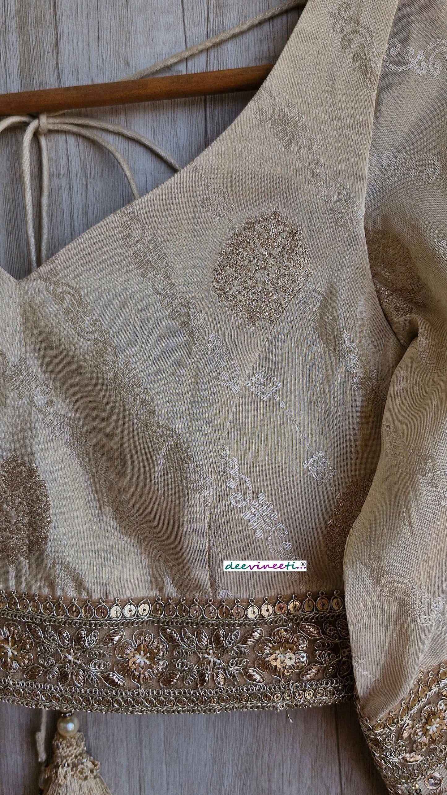 Light Beige Tissue Brocade Long Sleeves Blouse DVBL_323