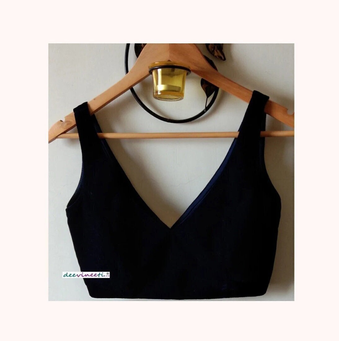 Velvet Deep Navy Blue Blouse Deep V Neck. DVBL_034