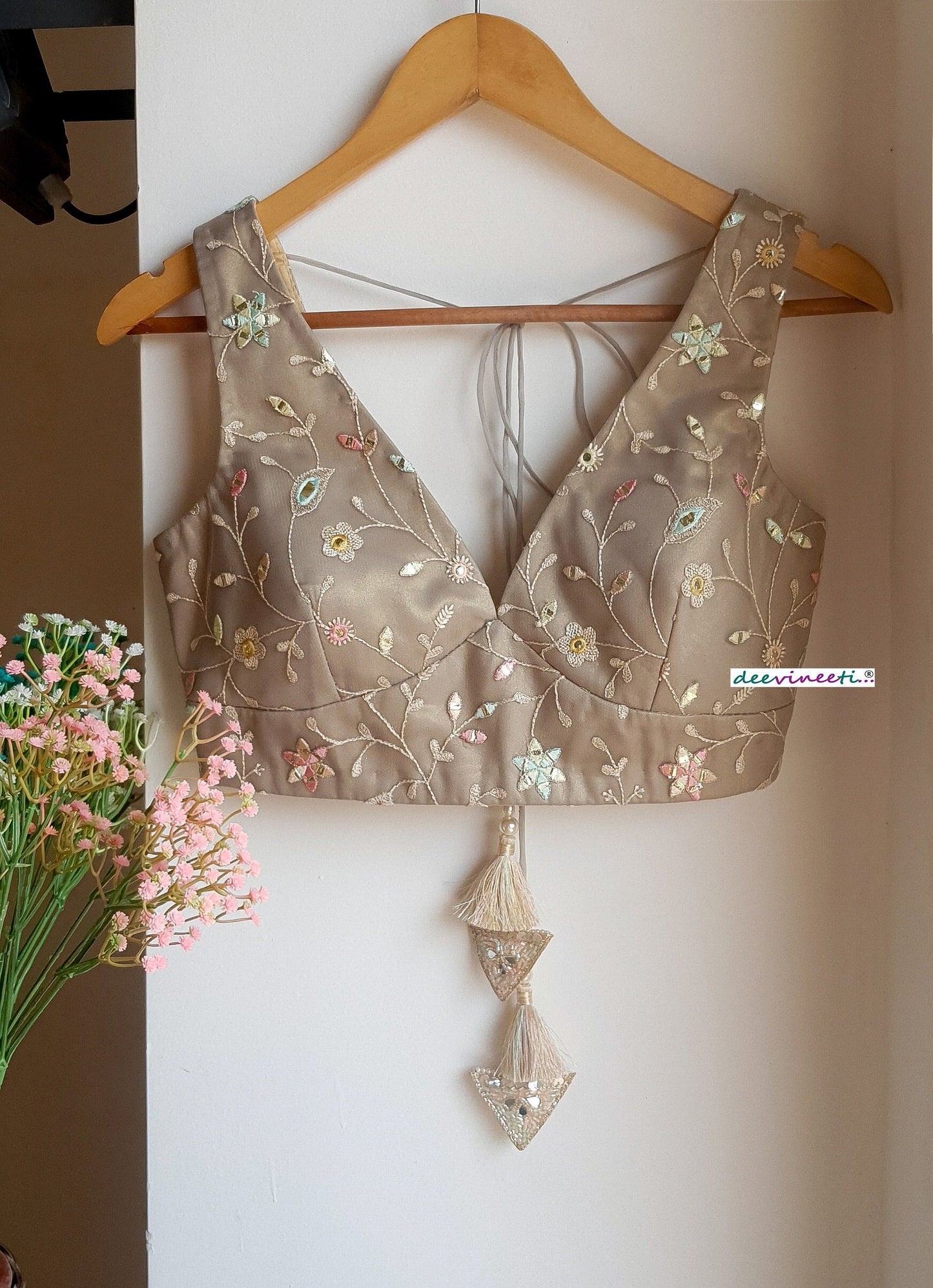 Grey with Gold Tint Embroidered Blouse DVBL_286