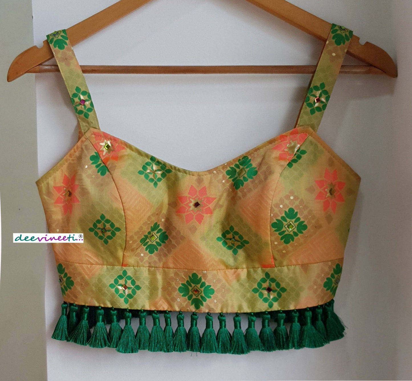 Brocade Multicolor Spaghetti Blouse DVBL_298