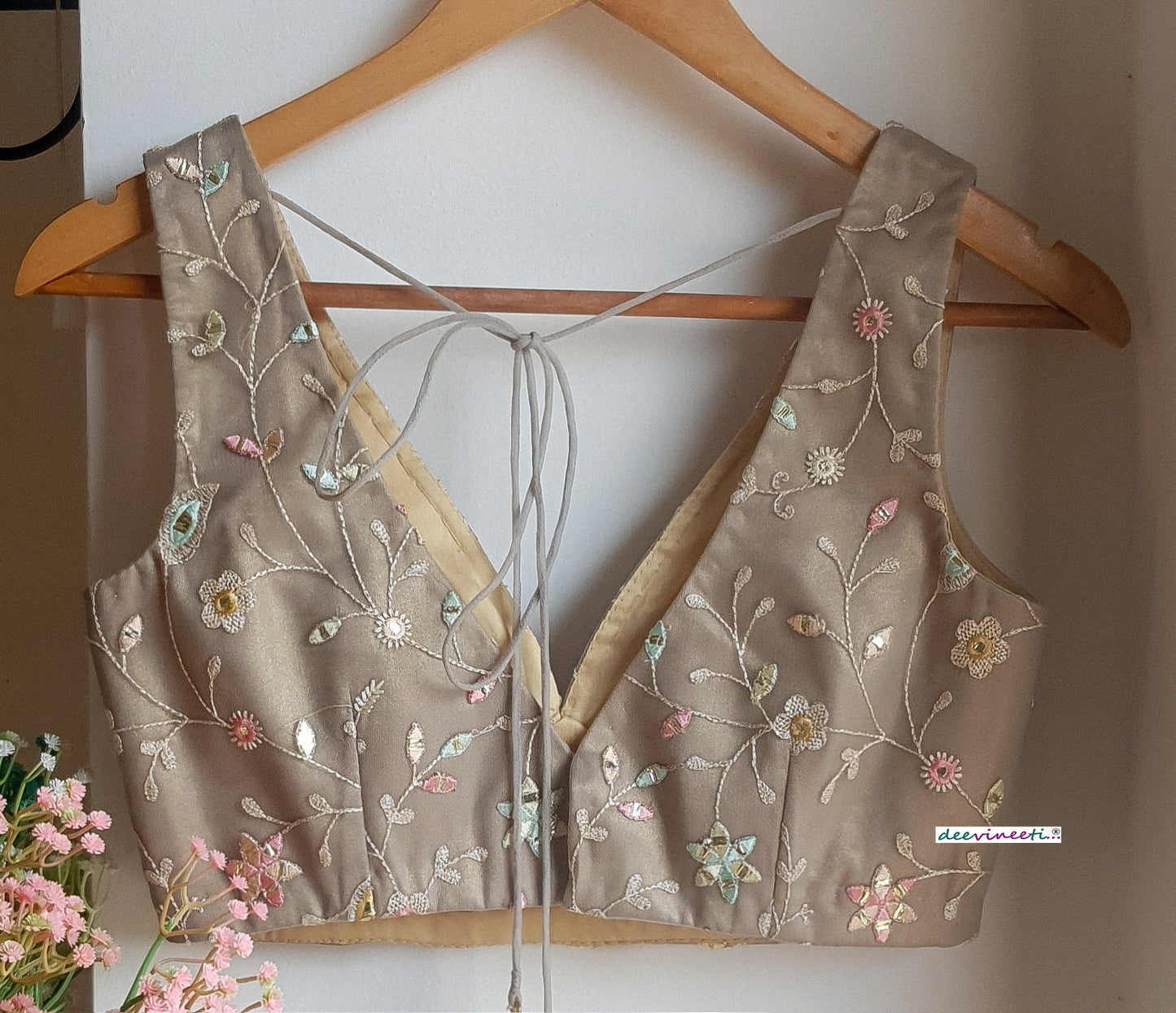 Grey with Gold Tint Embroidered Blouse DVBL_286