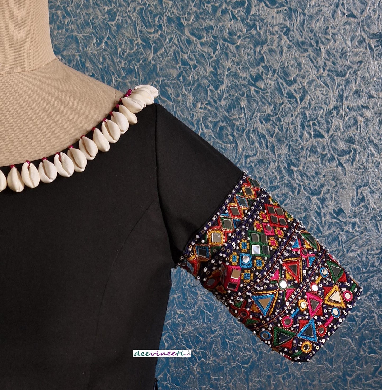Black Modal Cotton Mirror Embroidered Dandiya Blouse DVBL_375