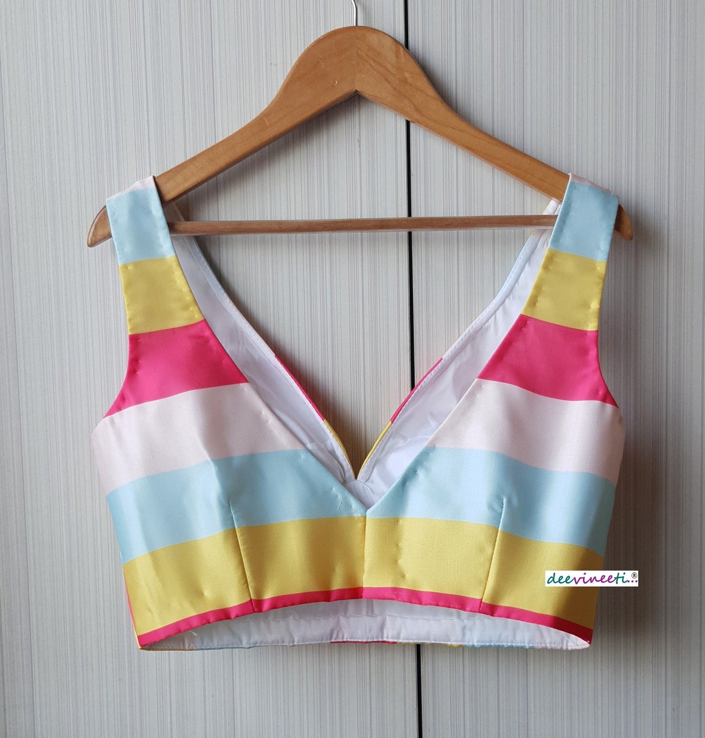 Linen Satin Multicolor Striped Blouse DVBL_158