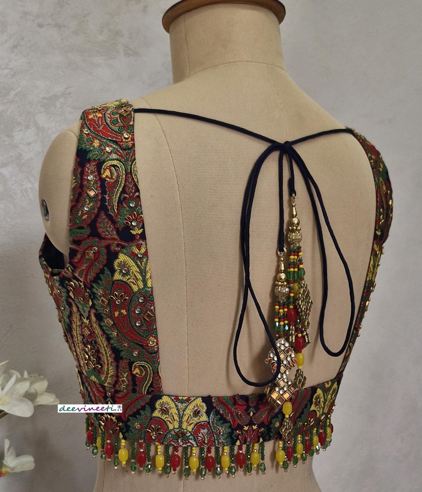 Embellished Banarasi Brocade Plunge Neckline Blouse DVBL_400
