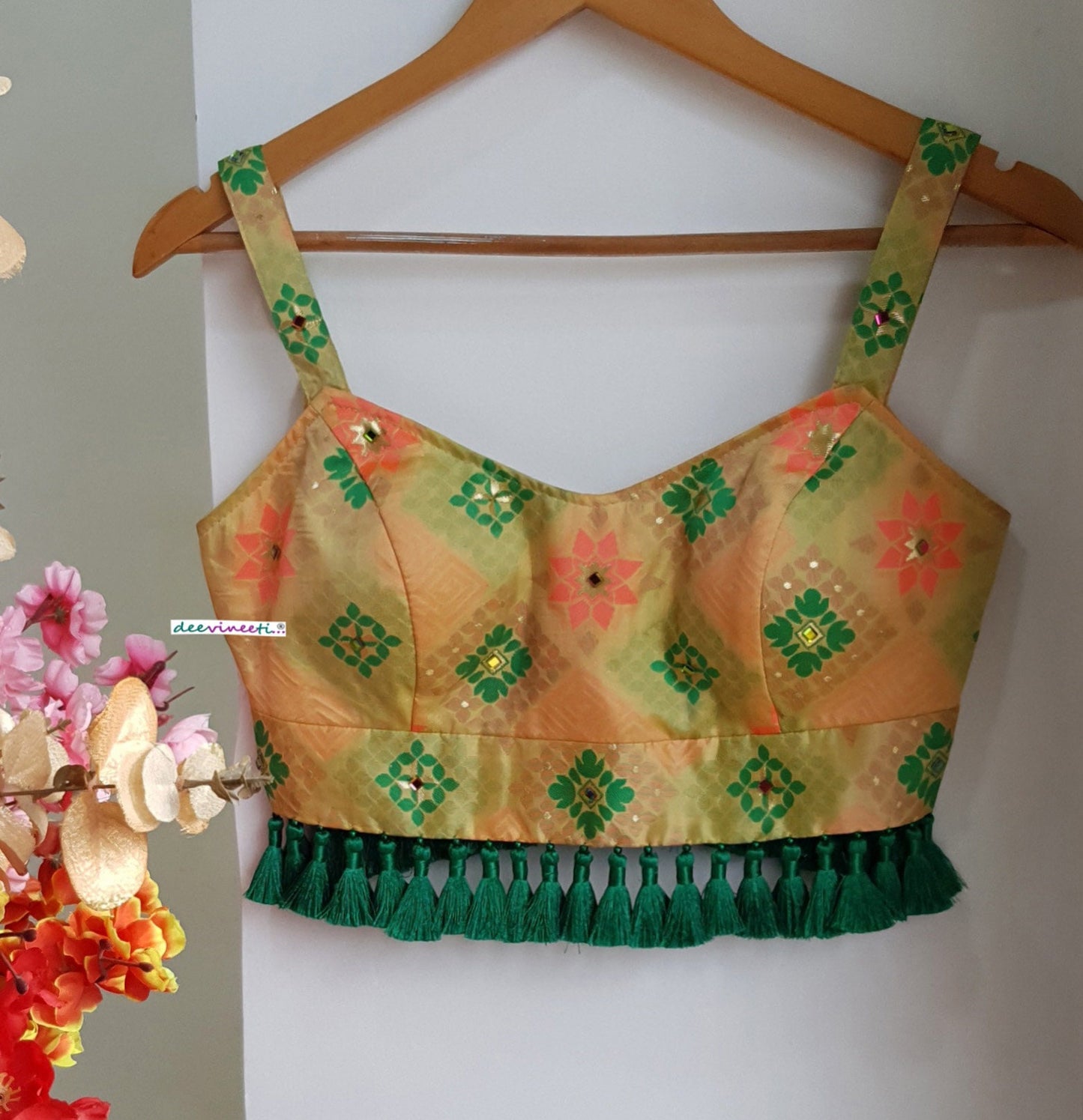 Brocade Multicolor Spaghetti Blouse DVBL_298