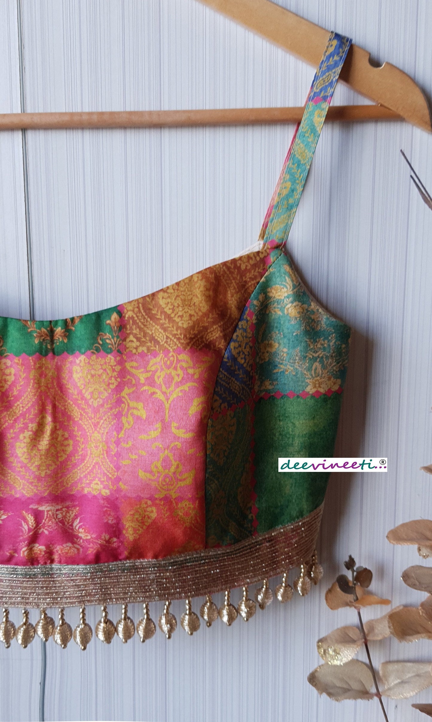 Multicolor Khadi Silk Spaghetti Blouse DVBL_243