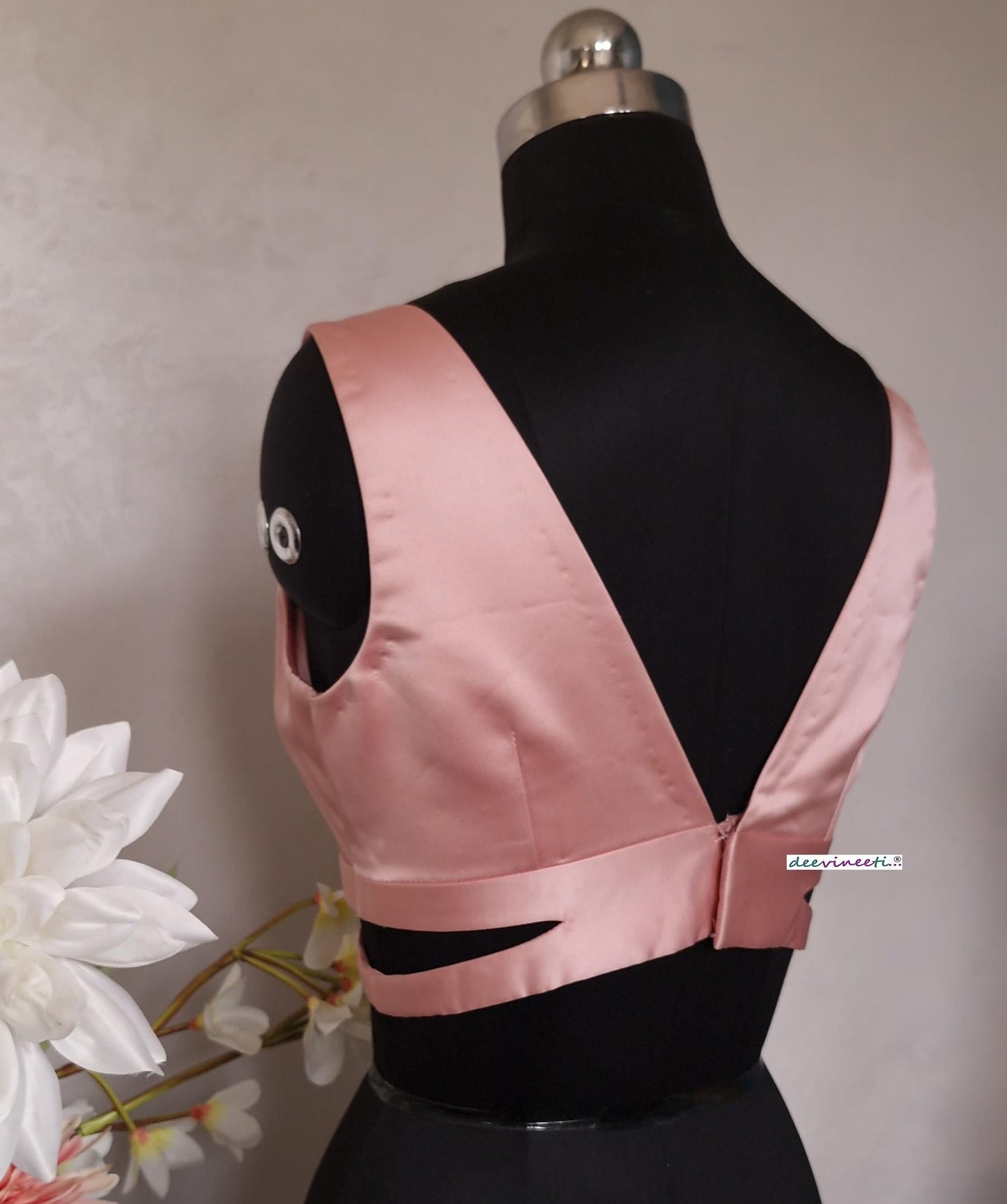 Blush Pink Satin Blouse V Neck Sleeveless DVBL_395