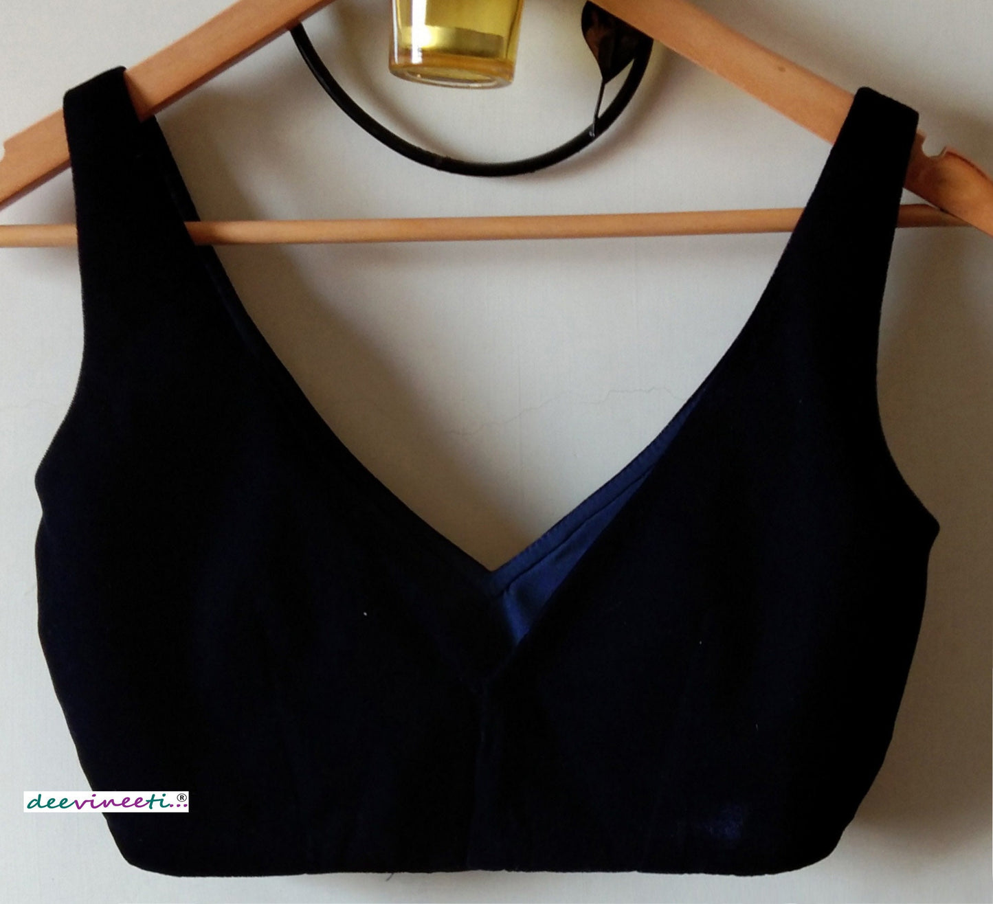 Velvet Deep Navy Blue Blouse Deep V Neck. DVBL_034