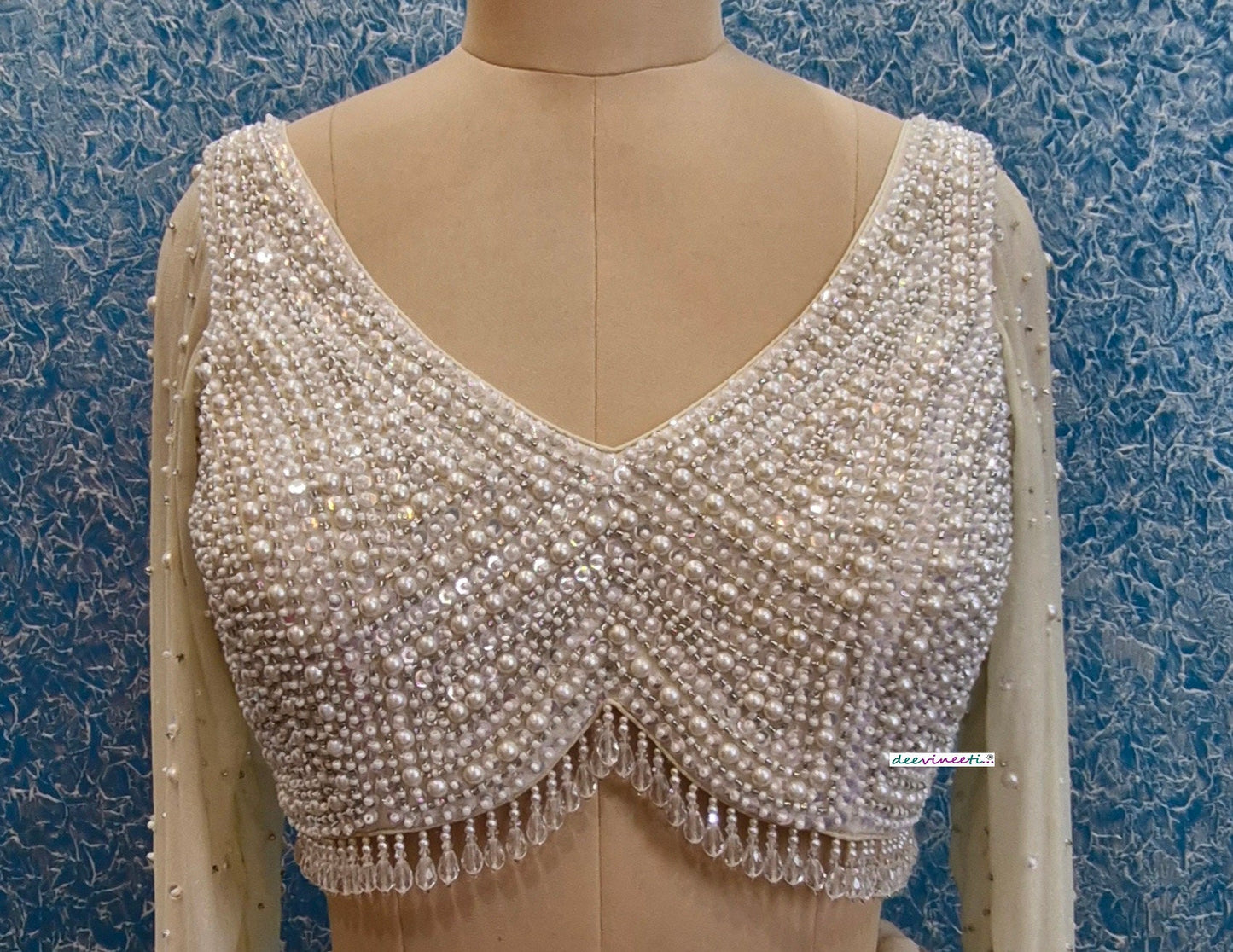 Beads and Sequins Hand Embroidered V Neck Blouse DVBL_361